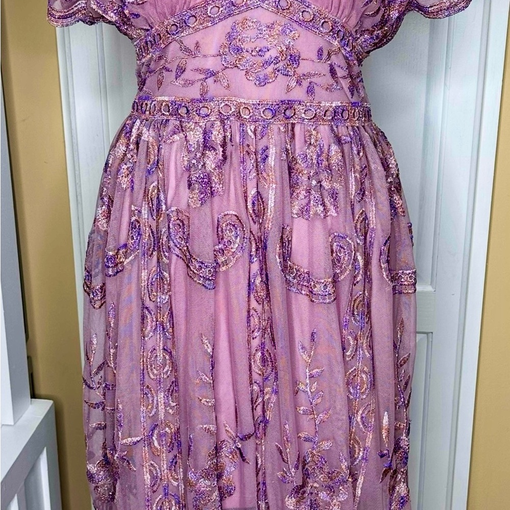 Altr’d State Mariska Mauve metallic maxi dress small